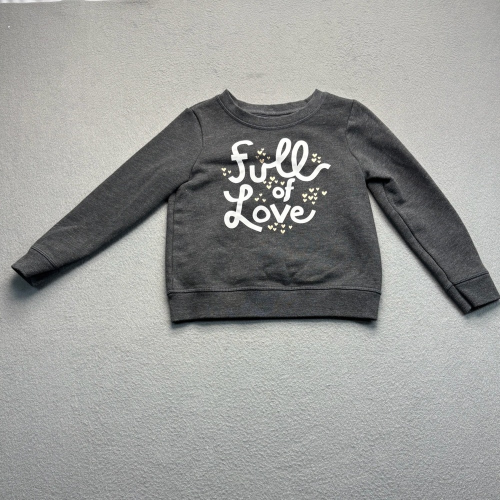 Cat & Jack Girls 5T Full of Love Heart Graphic Sweatshirt Charcoal Grey Fleece